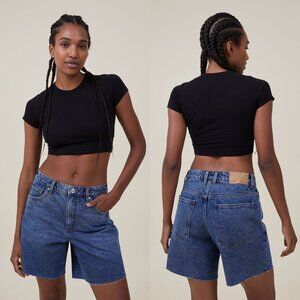 Cotton On Medium Wash Raw Hem Slouchy Relaxed Denim Shorts